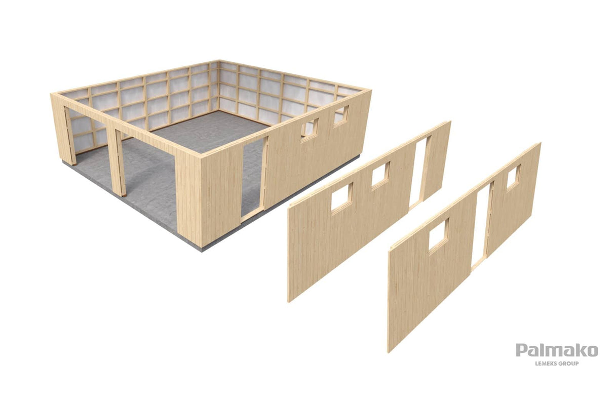 Andre L (6,7x7,4m | 44,7m²) iso tupla-autotalli nosto-ovilla