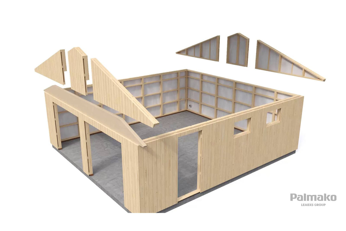 Andre L (6,7x7,4m | 44,7m²) iso tupla-autotalli nosto-ovilla