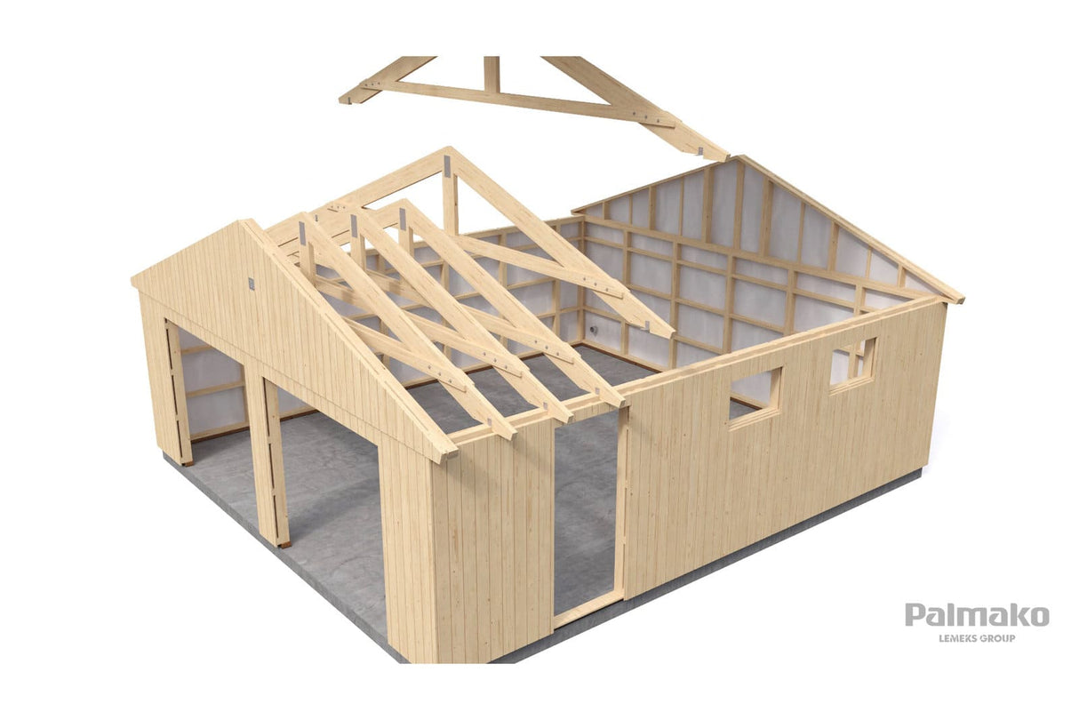 Andre L (6,7x7,4m | 44,7m²) iso tupla-autotalli nosto-ovilla