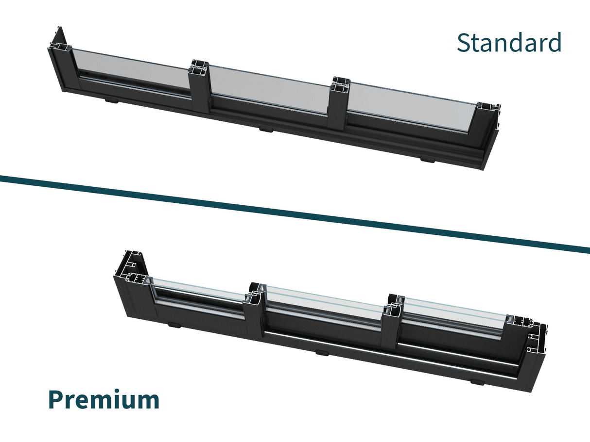 Lenna 416/716 (9x3m | 24,9m²) Lasinen piharakennus liukuovilla (Saatavana tuplalasilla)