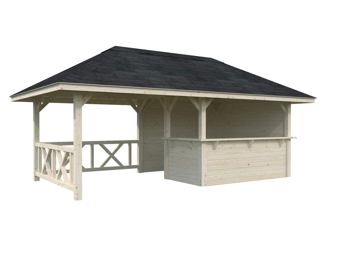 Bianca 110 (5,9x3m | 16,6m²) puutarhabaari katoksella