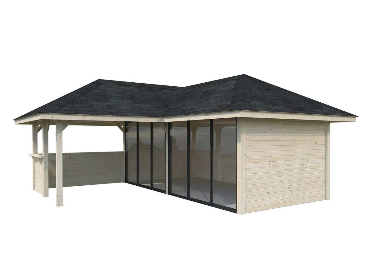 Bianca 222/522 (6x6m | 24,9m²) piharakennus liukuovilla (saatavana tuplalasilla)