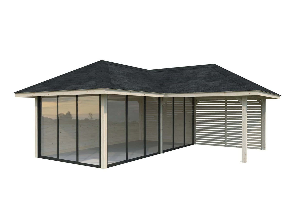 Bianca 214/514 (6x6m | 24,9m²) piharakennus liukuovilla (saatavana tuplalasilla)