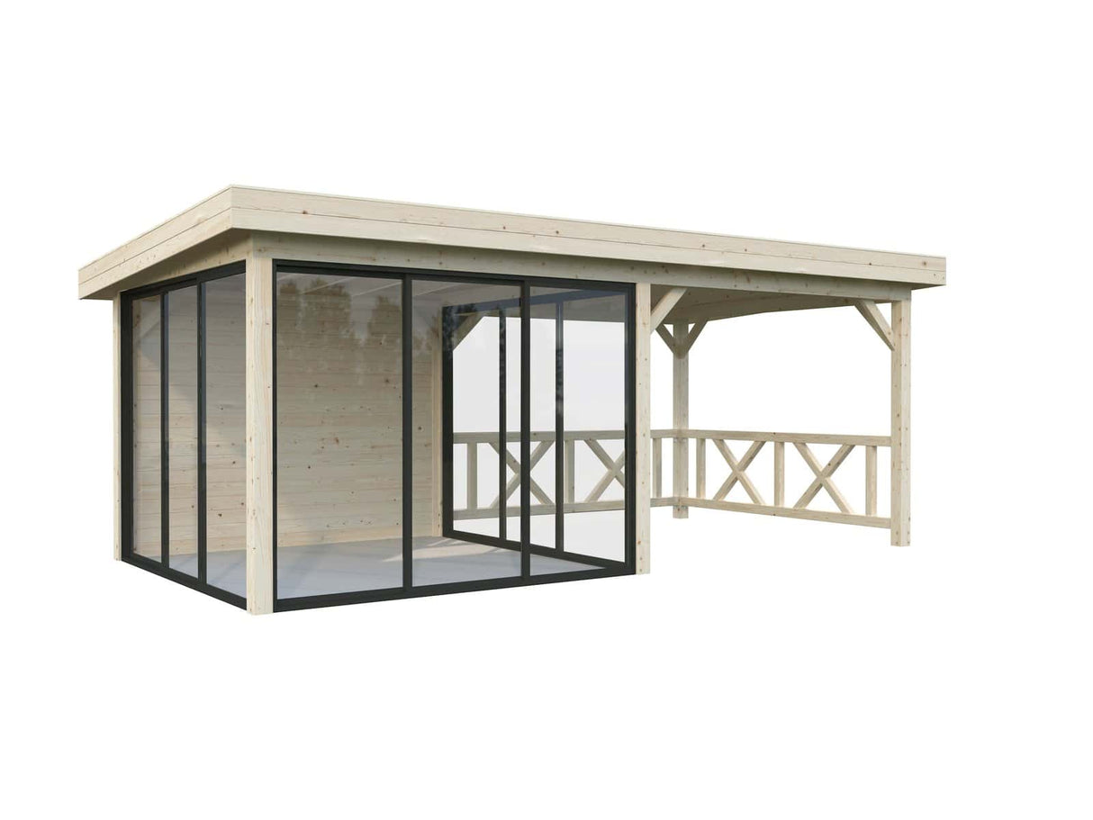 Lenna 404/704 (6x3m | 16,6m²) Lasinen piharakennus liukuovilla (Saatavana tuplalasilla)