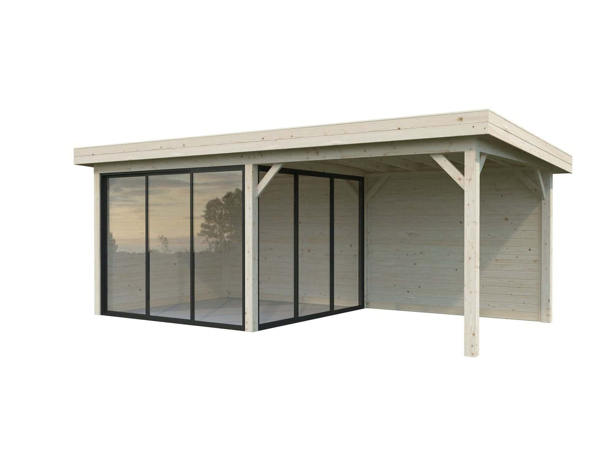 Lenna 405/705 (6x3m | 16,6m²) Lasinen piharakennus liukuovilla (Saatavana tuplalasilla)