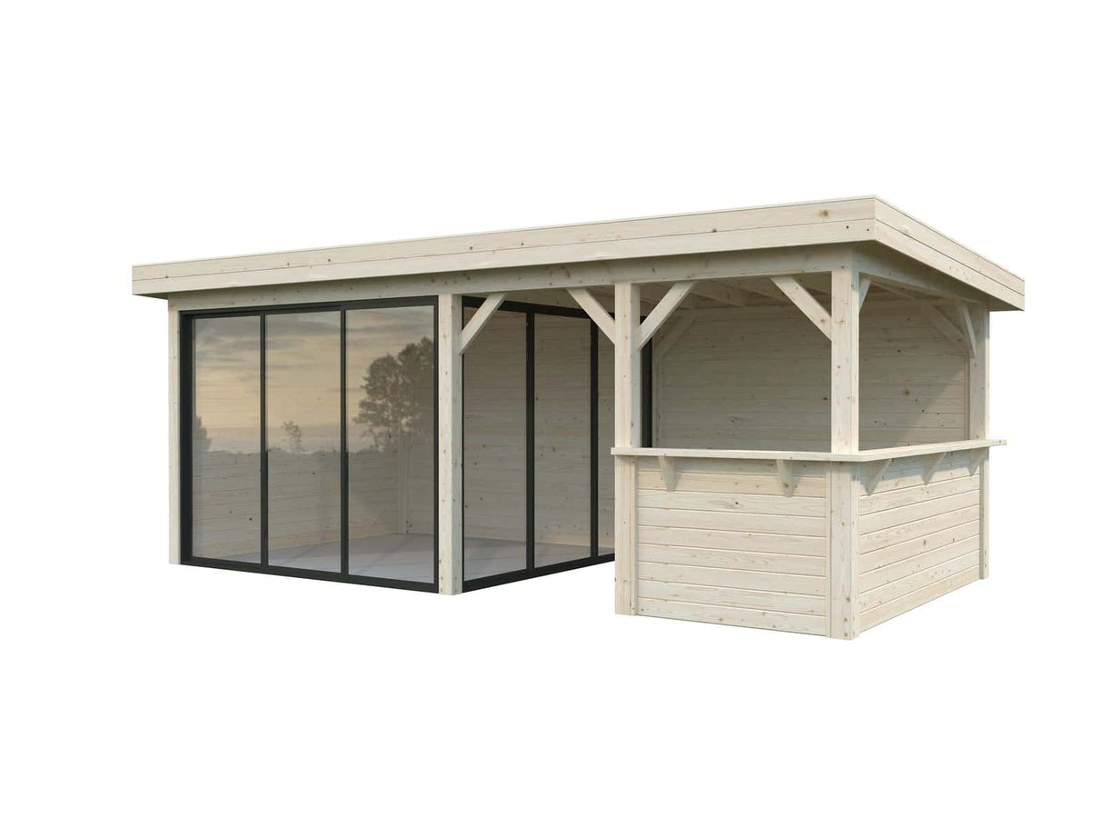 Lenna 407/707 (6x3m | 16,6m²) Lasinen piharakennus liukuovilla tuplalasilla)