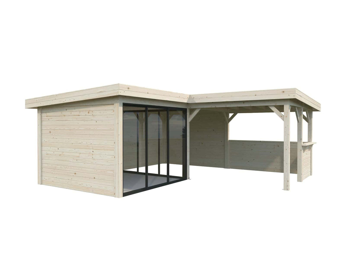 Lenna 409/709 (6x6m | 24,9m²) Lasinen piharakennus liukuovilla (Saatavana tuplalasilla)