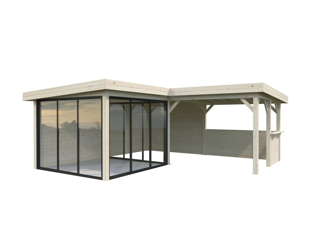 Lenna 410/710 (6x6m | 24,9m²) Lasinen piharakennus liukuovilla (Saatavana tuplalasilla)