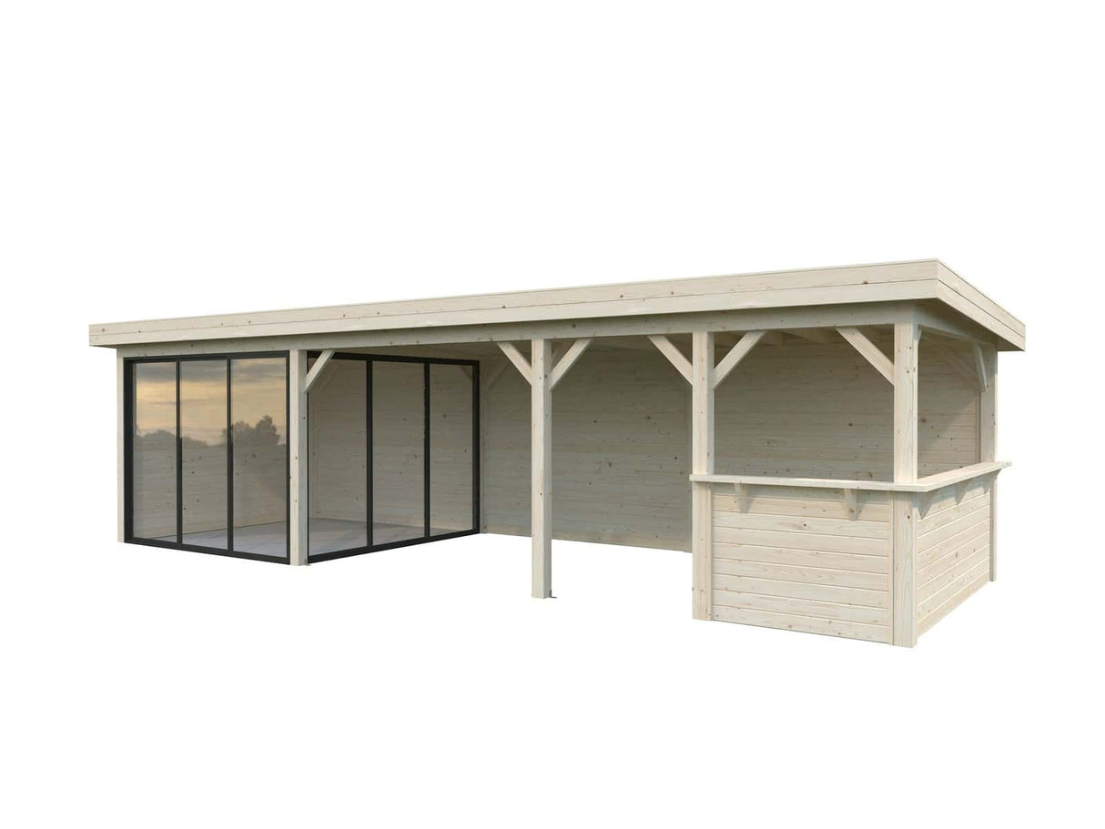 Lenna 415/715 (9x3m | 24,9m²) Lasinen piharakennus liukuovilla (Saatavana tuplalasilla)