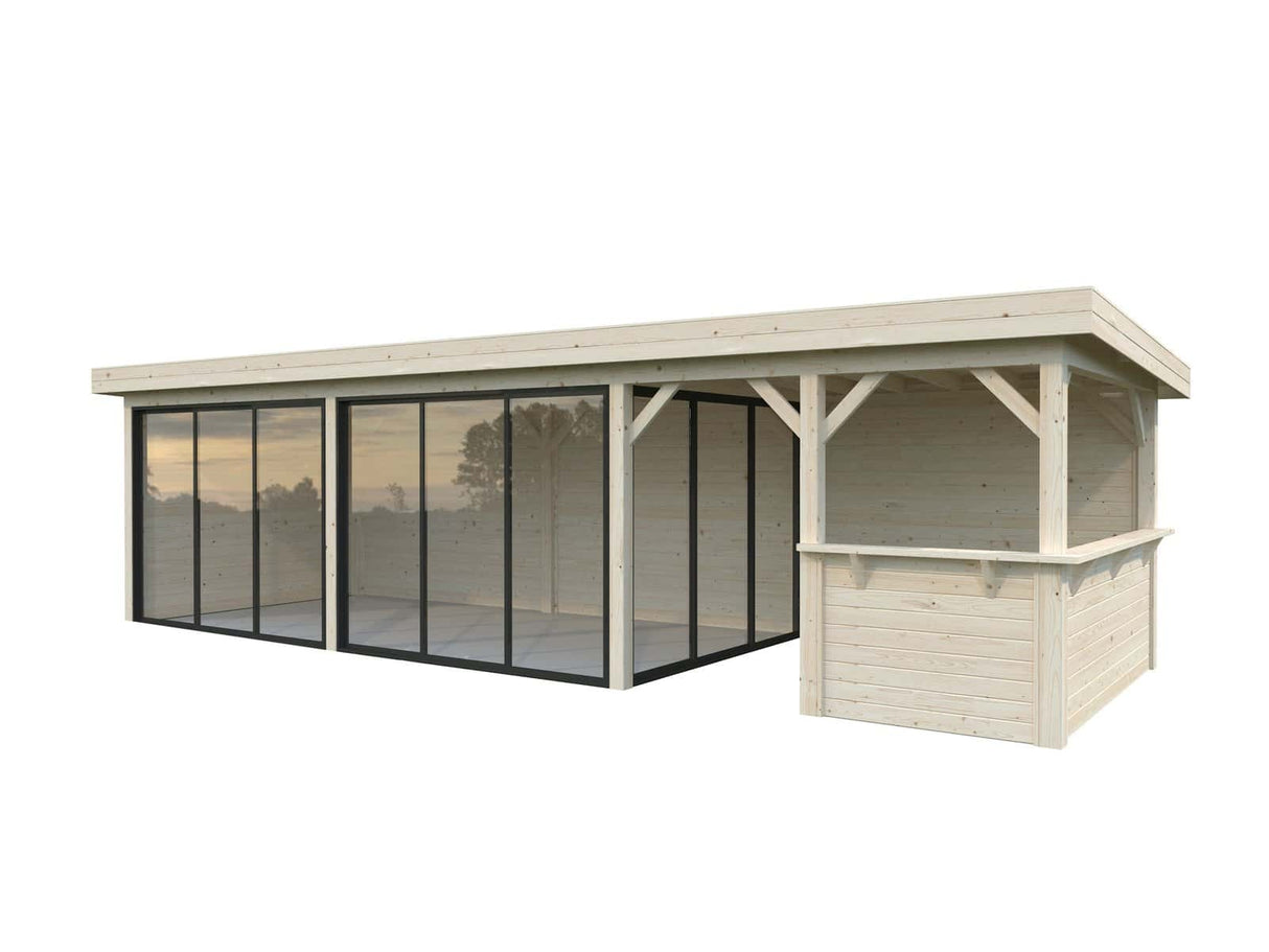 Lenna 419/719 (9x3m | 24,9m²) Lasinen piharakennus liukuovilla (Saatavana tuplalasilla)