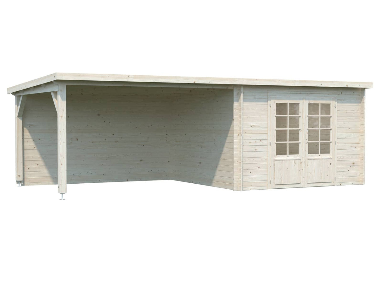 Ella (6,1x3,2m | 8,7+8,2m² | 28mm) Pulpettikattoinen kesämökki