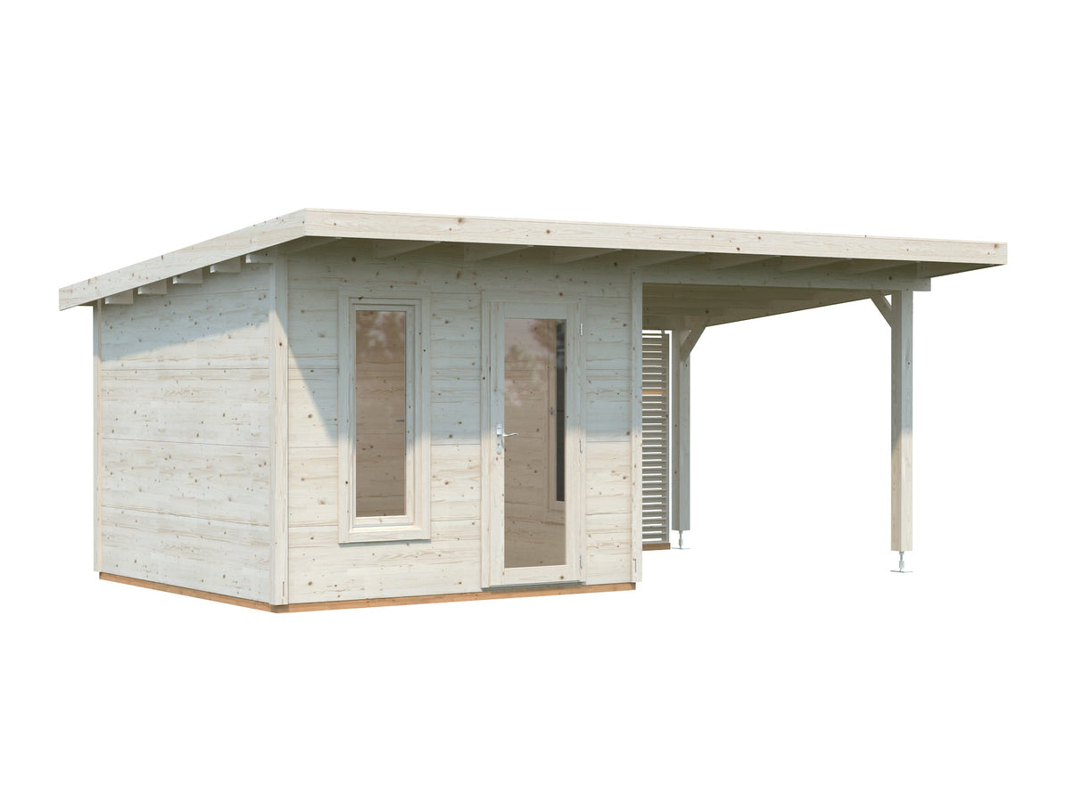 Grace (5,6x2,9m | 8,1+8,1m² | 56mm) Liimapuinen piharakennus katoksella