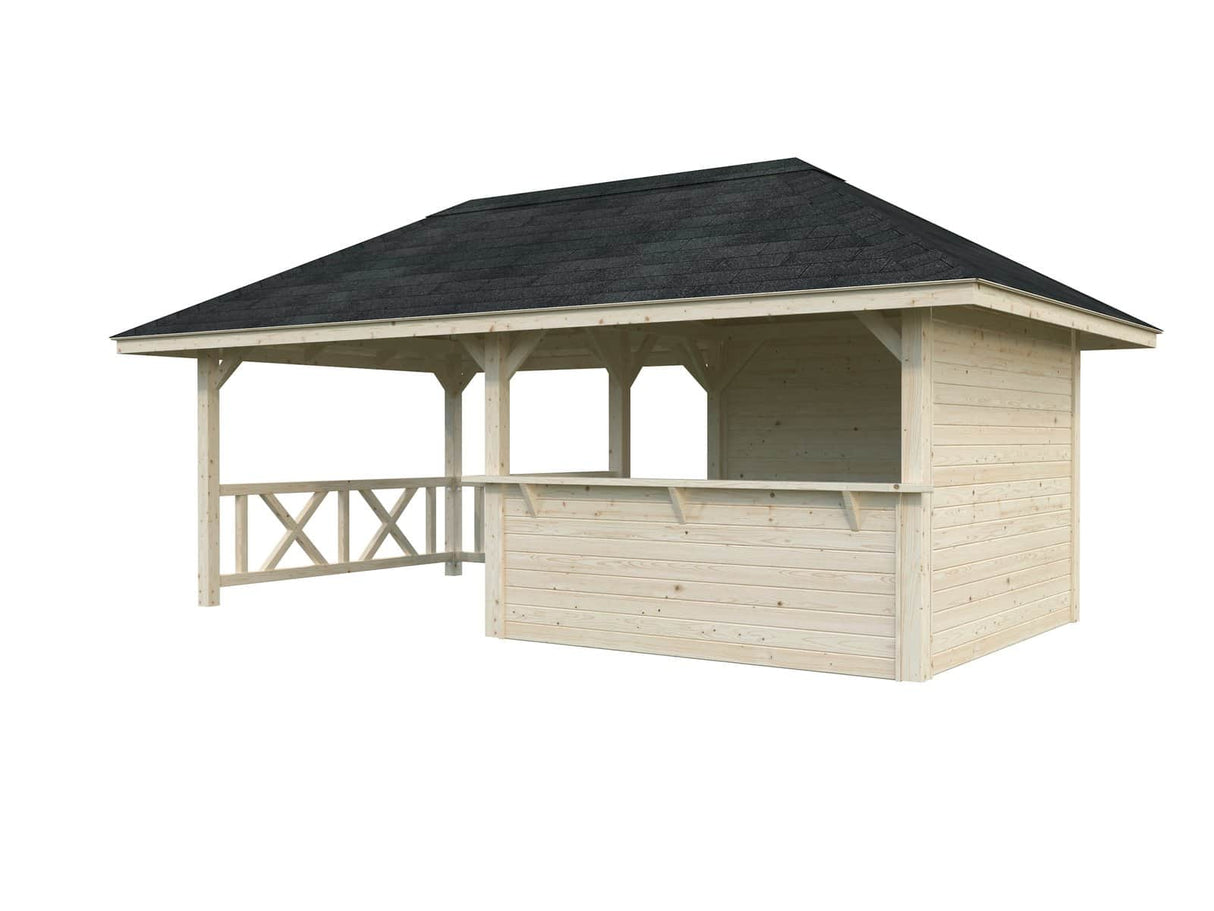 Bianca 110 (5,9x3m | 16,6m²) puutarhabaari katoksella