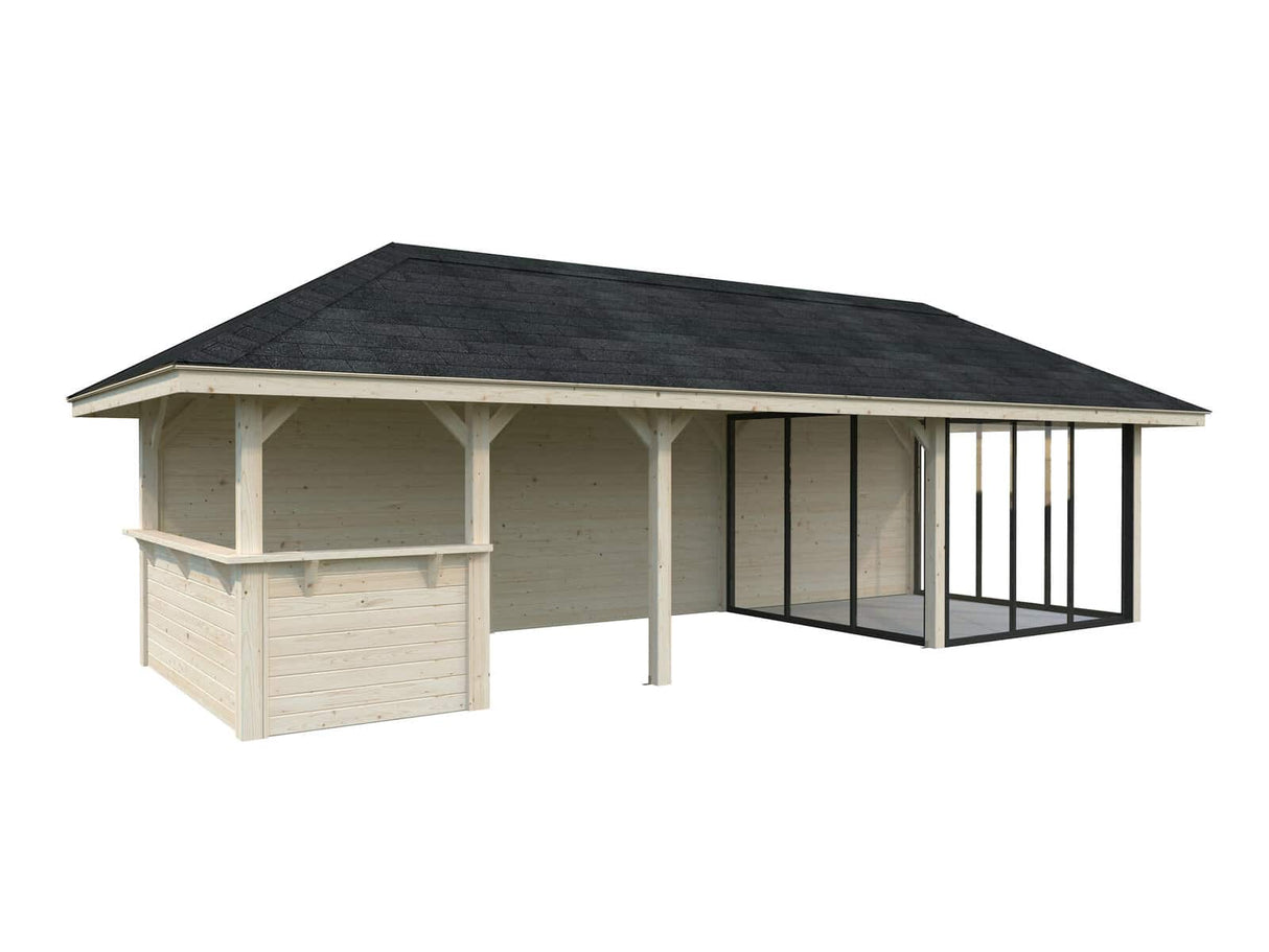 Bianca 216/516 (9x3m | 24,9m²) piharakennus liukuovilla (saatavana tuplalasilla)