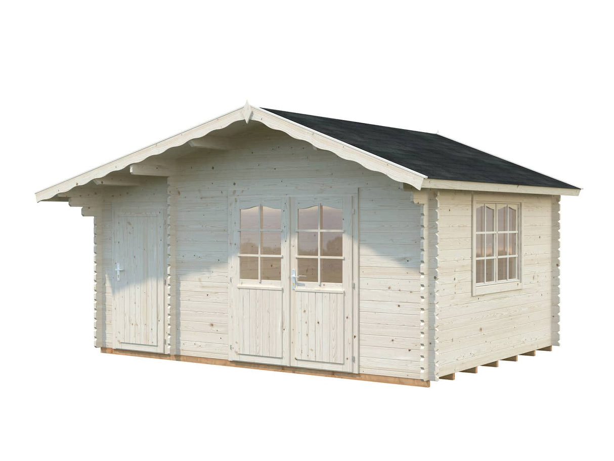 Emma XL (4,7x3,5m | 14,3m² | 34mm) Alppityylinen pihamökki sivuvarastolla