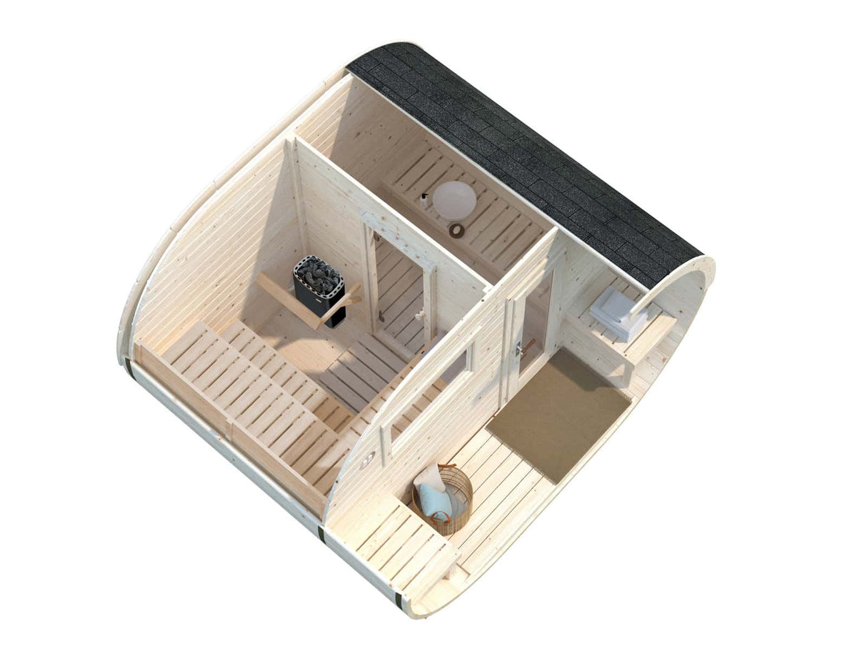Anette (3,3x2,7m | 3,0+1,5m² | 42mm) puinen ovaalisauna