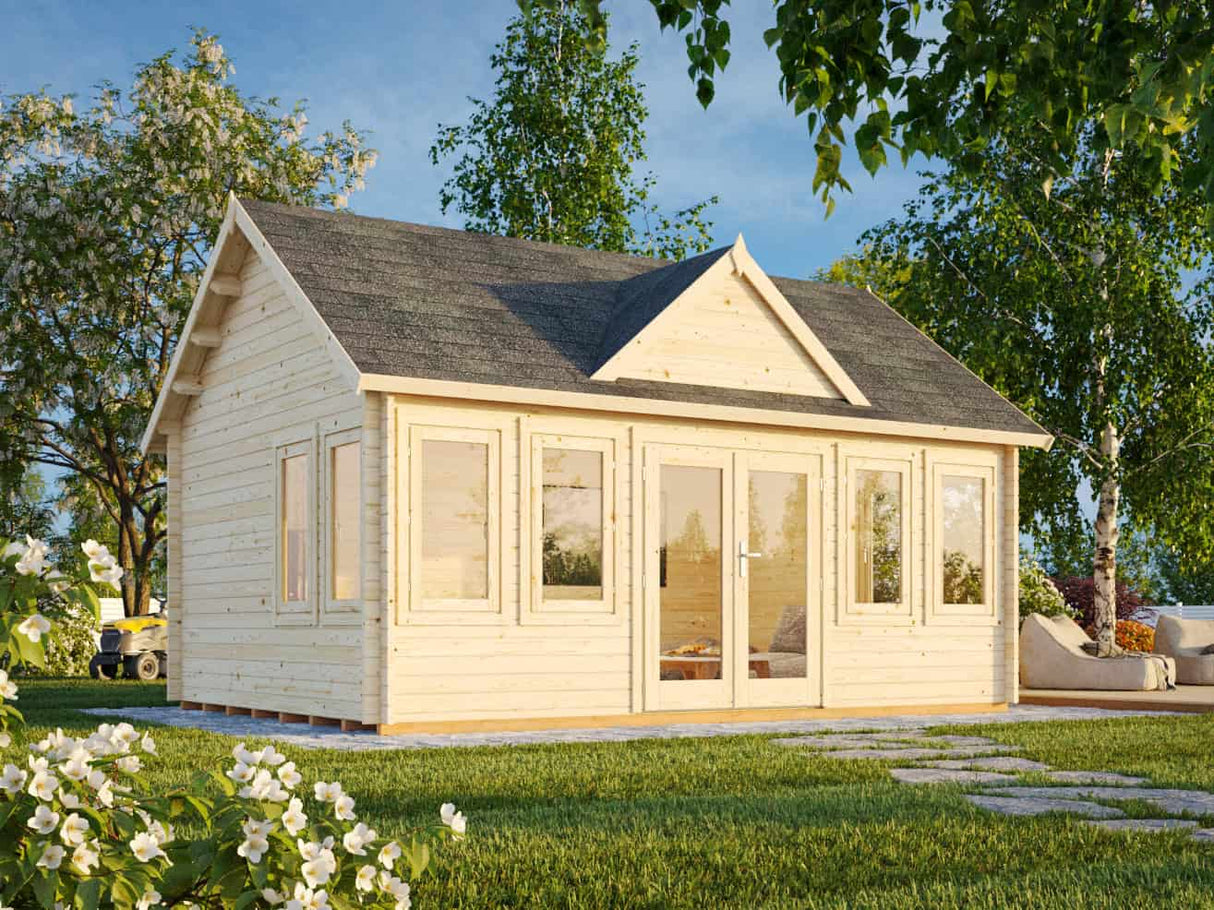 Claudia XL (5,5x4m | 19,4m² | 44mm) Clockhouse-tyylinen pihamökki