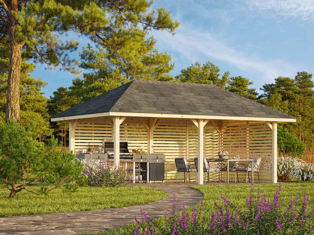 Bianca 109 (6x3m | 16,6m²) suuri kulmapaviljonki sälekaihdinseinillä