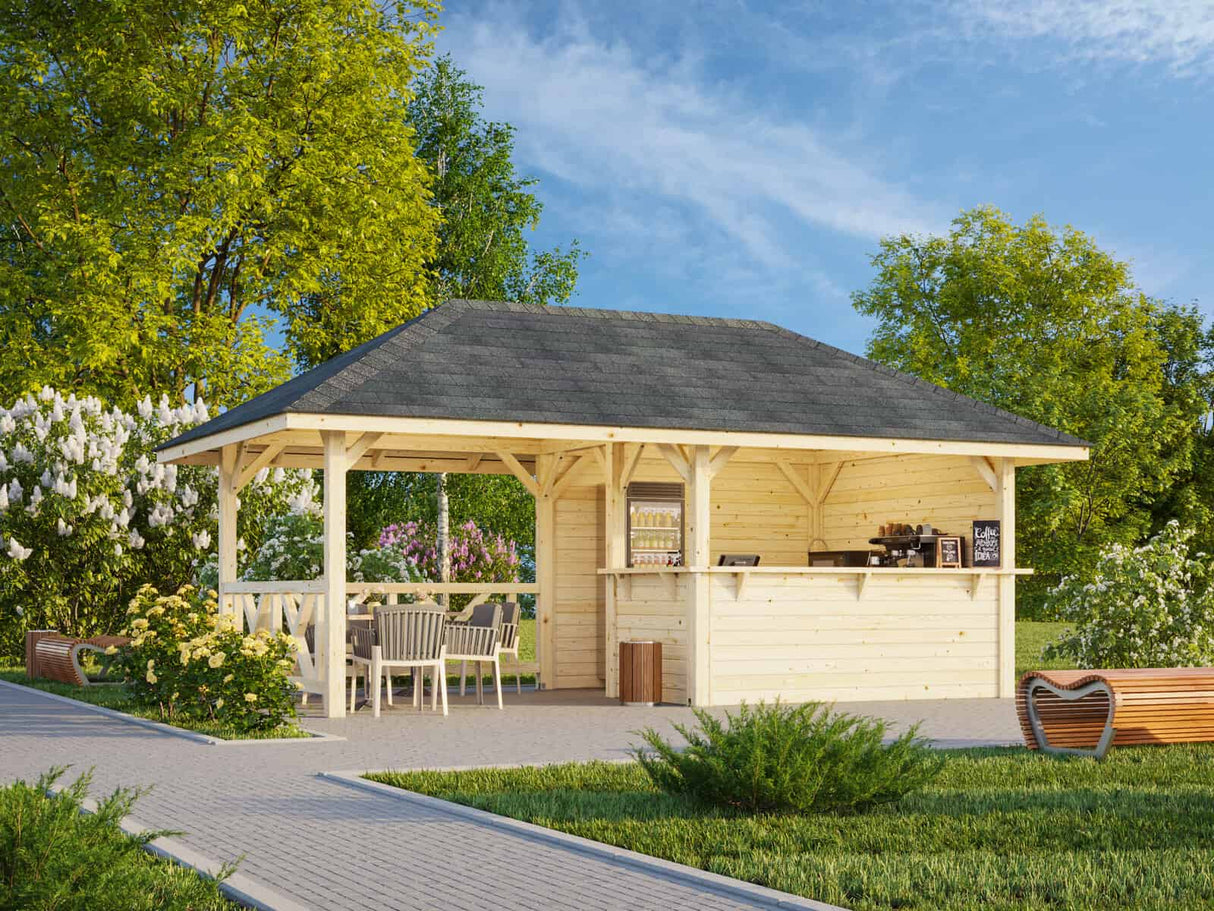 Bianca 110 (5,9x3m | 16,6m²) puutarhabaari katoksella