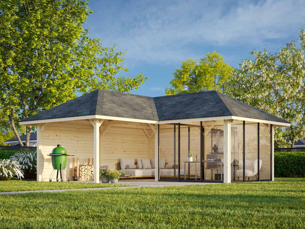 Bianca 212/512 (6x6m | 24,9m²) piharakennus liukuovilla (saatavana tuplalasilla)