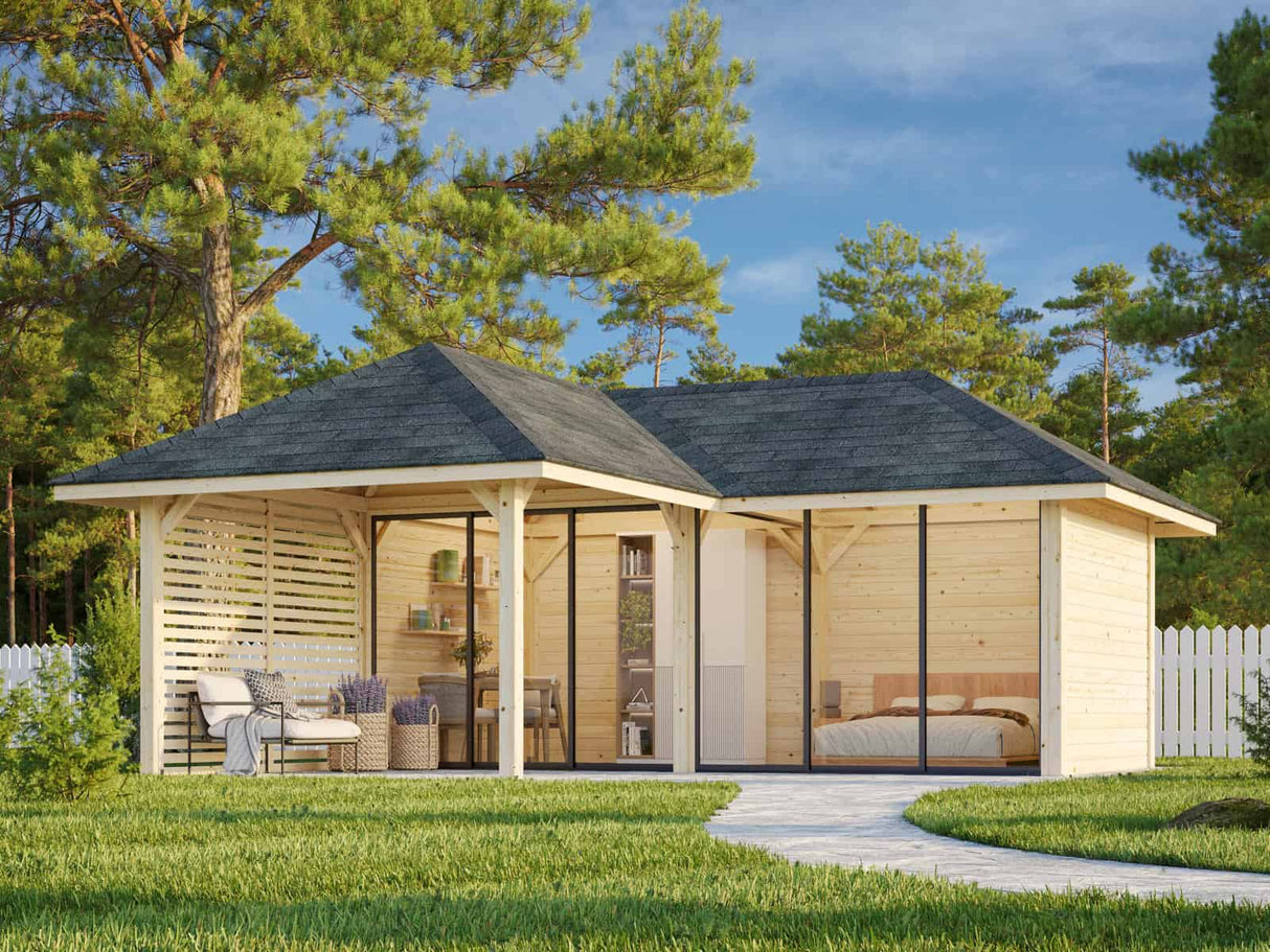 Bianca 213/513 (6x6m | 24,9m²) piharakennus liukuovilla (saatavana tuplalasilla)