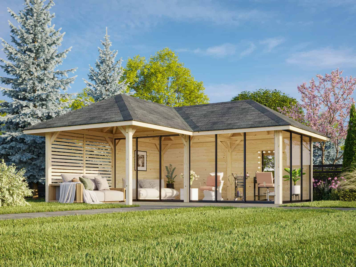 Bianca 214/514 (6x6m | 24,9m²) piharakennus liukuovilla (saatavana tuplalasilla)