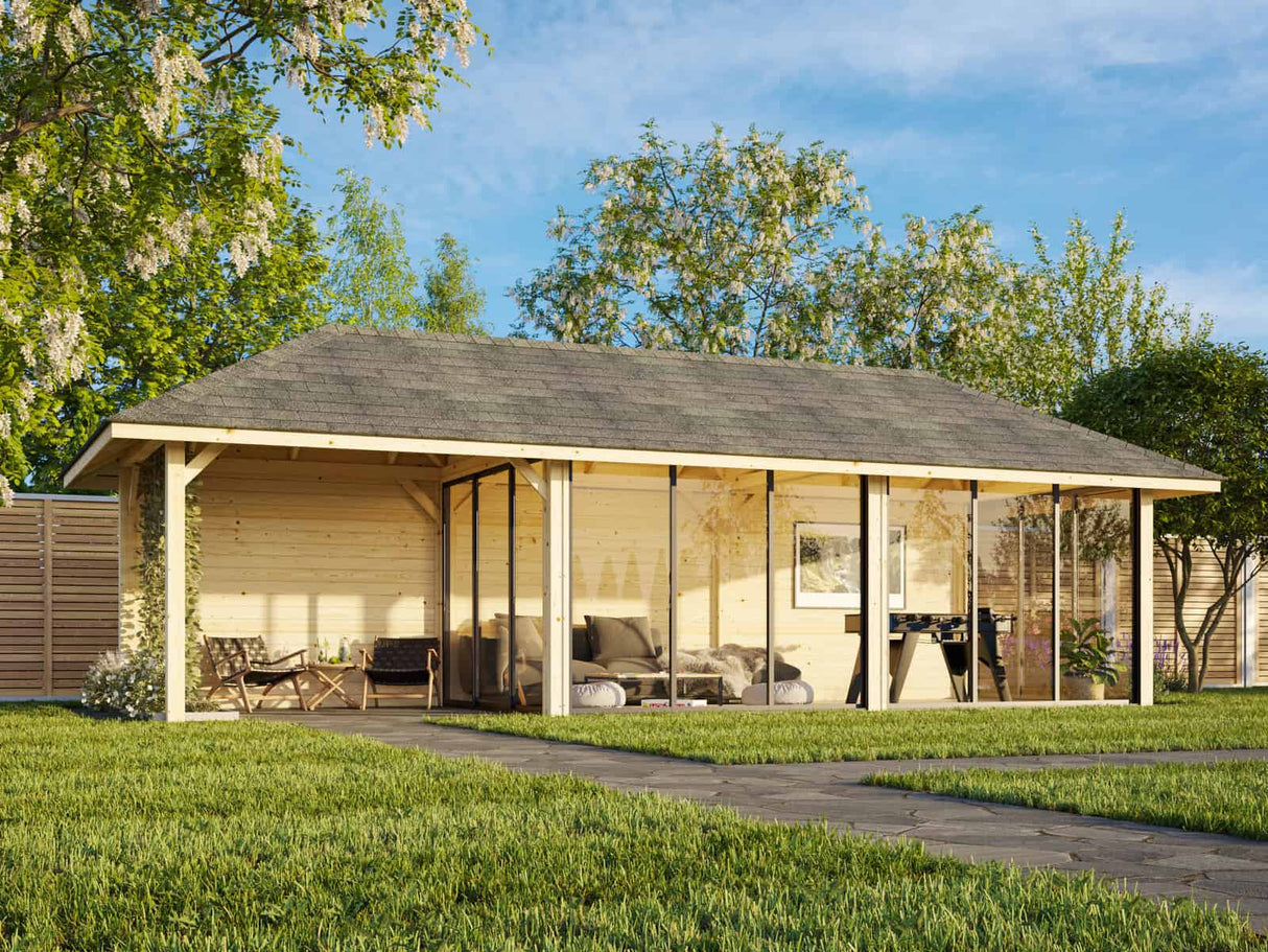 Bianca 218/518 (9x3m | 24,9m²) piharakennus liukuovilla (saatavana tuplalasilla)