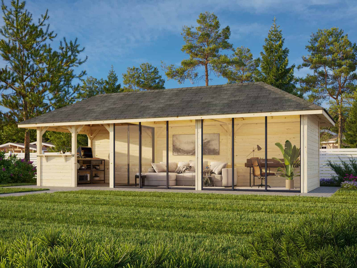 Bianca 219/519 (9x3m | 24,9m²) piharakennus liukuovilla (saatavana tuplalasilla)