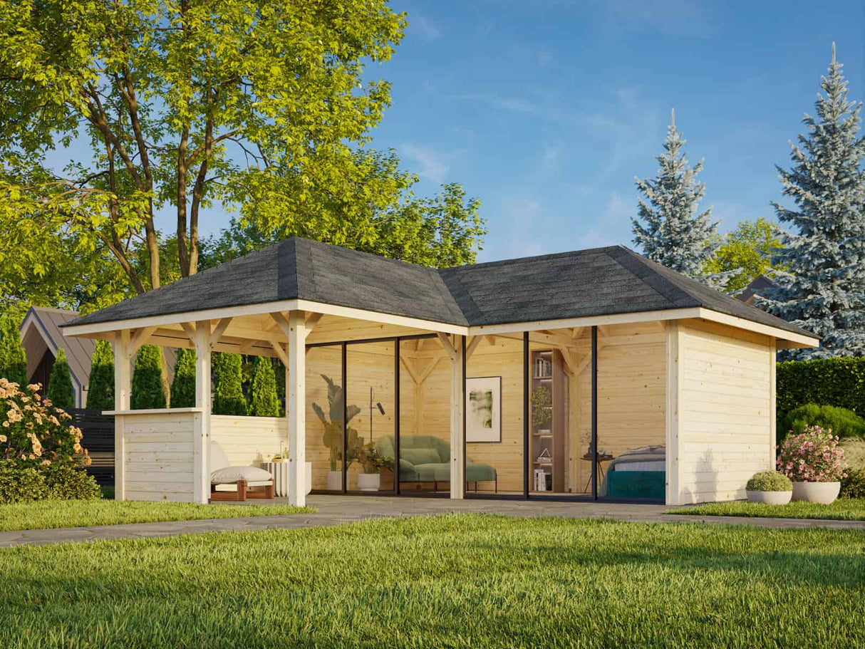 Bianca 222/522 (6x6m | 24,9m²) piharakennus liukuovilla (saatavana tuplalasilla)