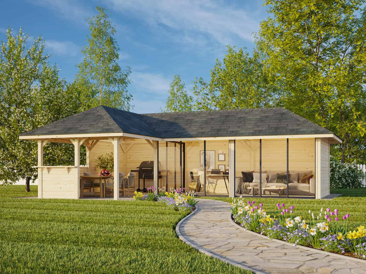 Bianca 220/520 (9x6m | 33,2m²) piharakennus liukuovilla (saatavana tuplalasilla)