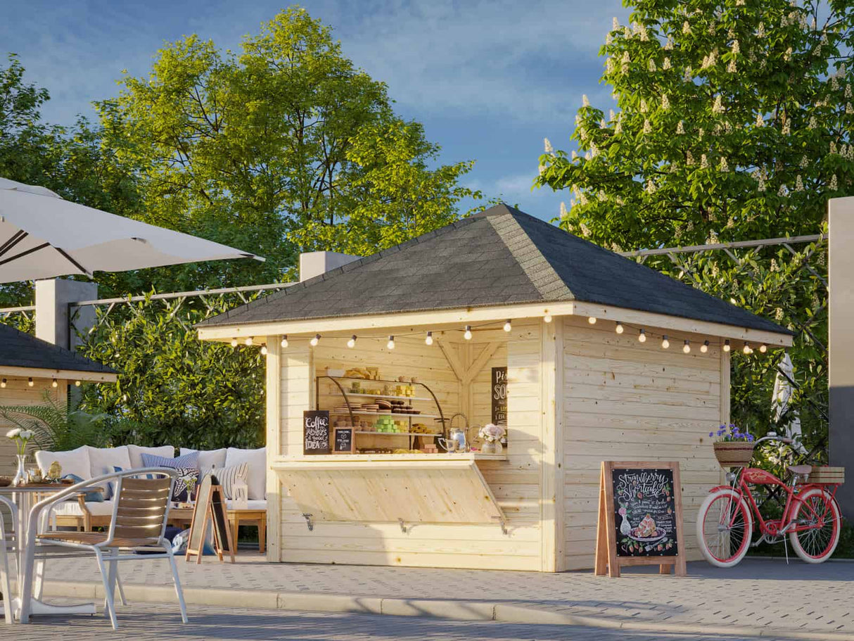 Bianca 104 (3x3m | 8,3m²) kioski lukittavalla luukulla