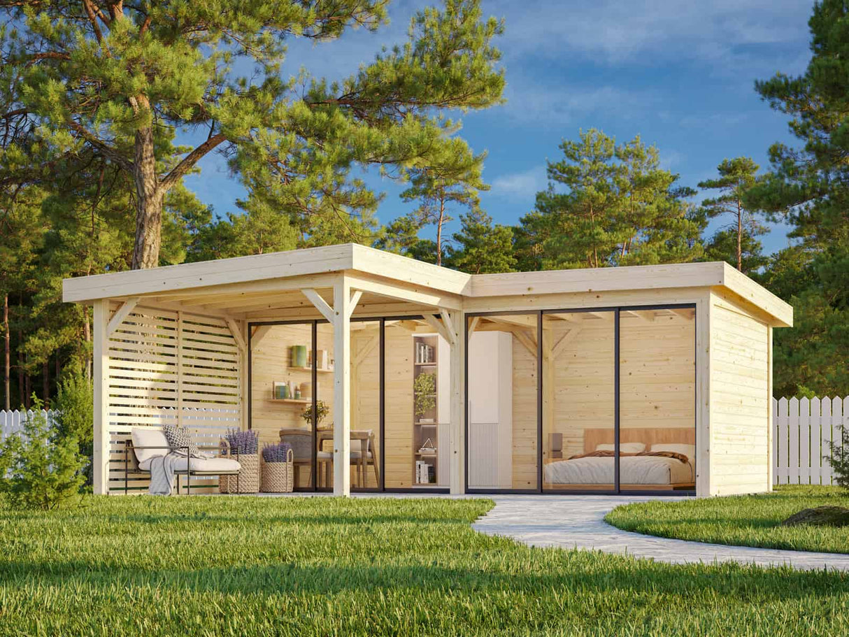 Lenna 413/713 (6x6m | 24,9m²) Lasinen piharakennus liukuovilla (Saatavana tuplalasilla)