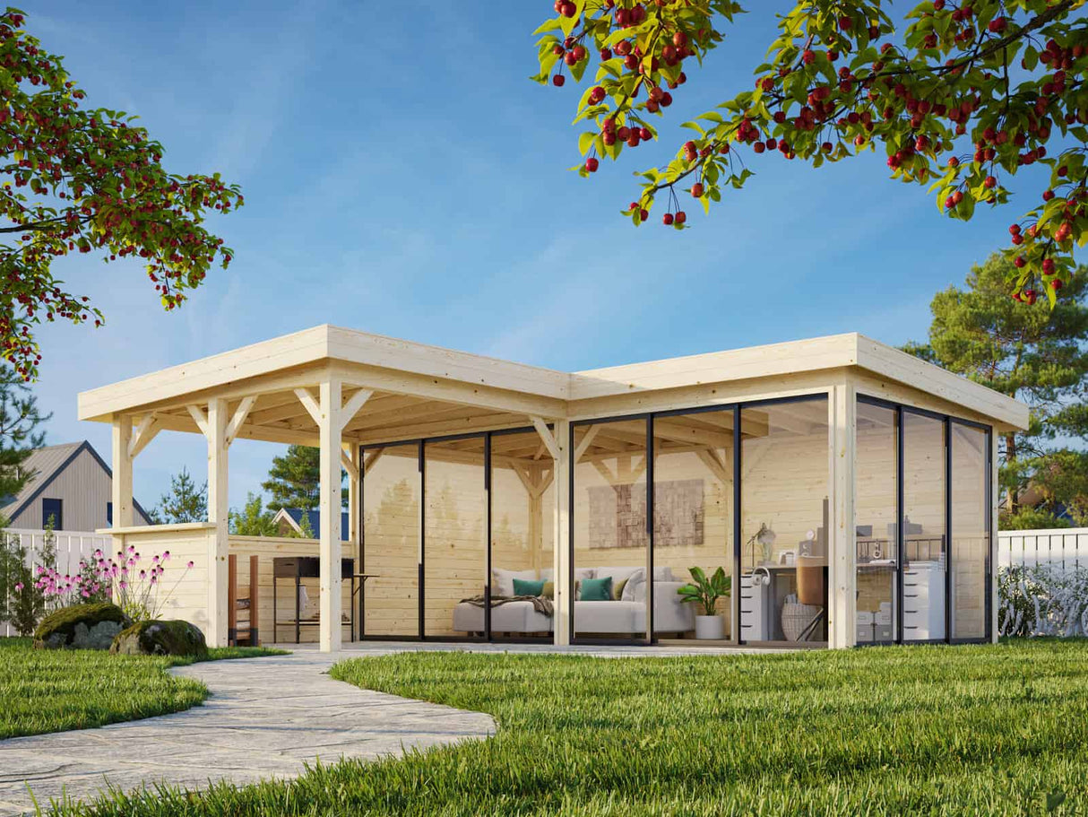 Lenna 423/723 (6x6m | 24,9m²) Lasinen piharakennus liukuovilla (Saatavana tuplalasilla)