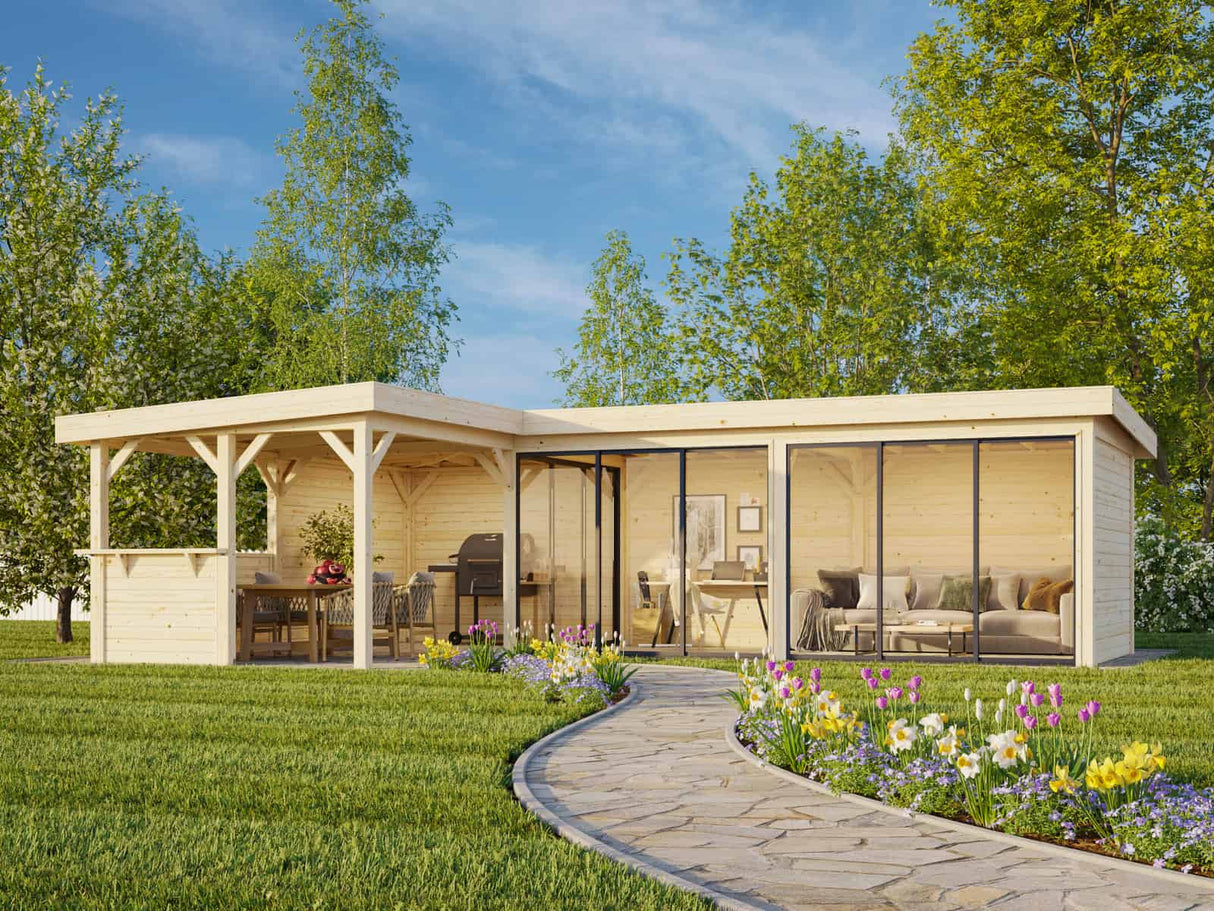 Lenna 420/720 (9x6m | 33,2m²) Lasinen piharakennus liukuovilla (Saatavana tuplalasilla)
