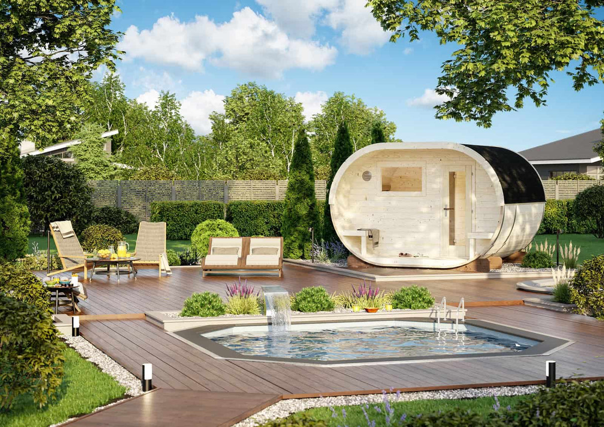 Anette (3,3x2,7m | 3,0+1,5m² | 42mm) puinen ovaalisauna