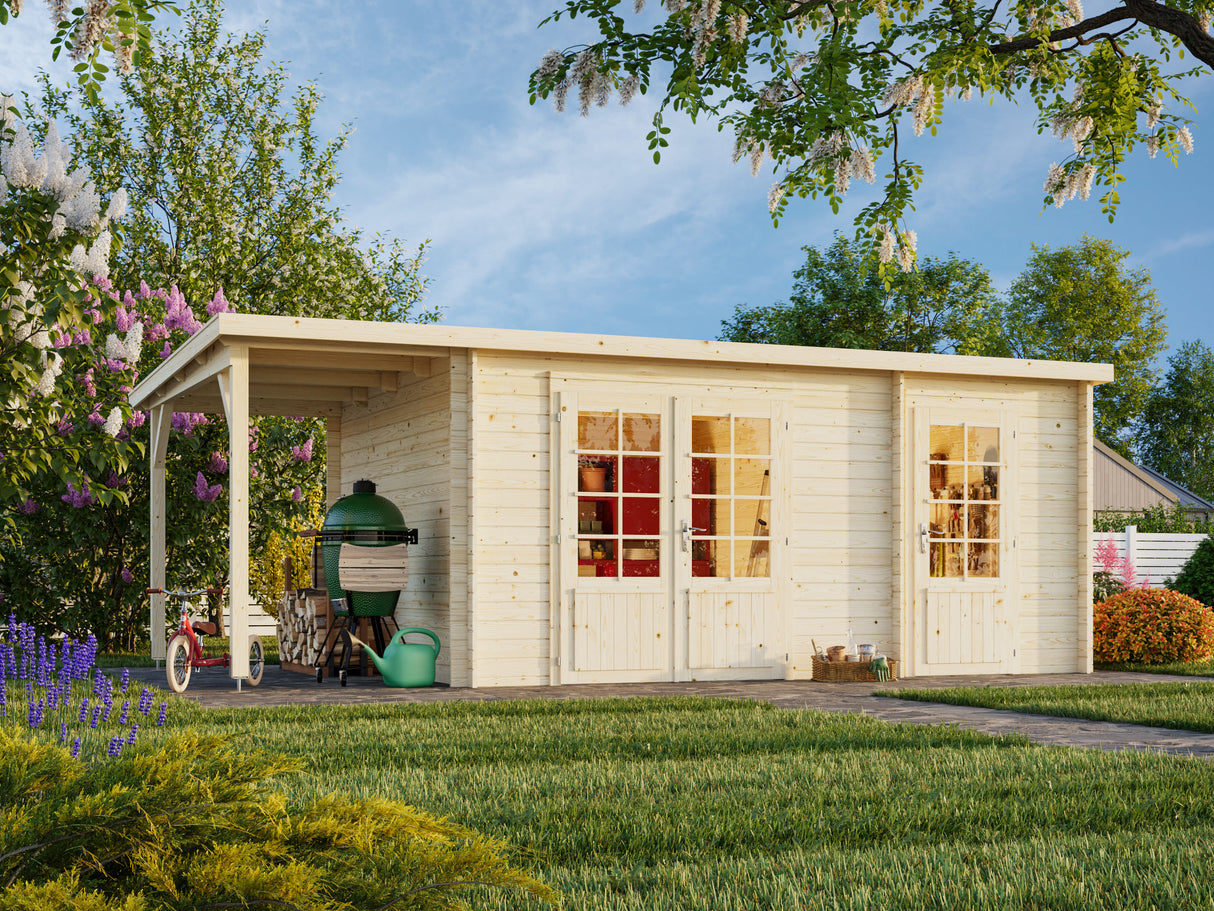 Ella (6,1x3,2m | 13,1+3,9m² | 28mm) Pulpettikattoinen kesämökki