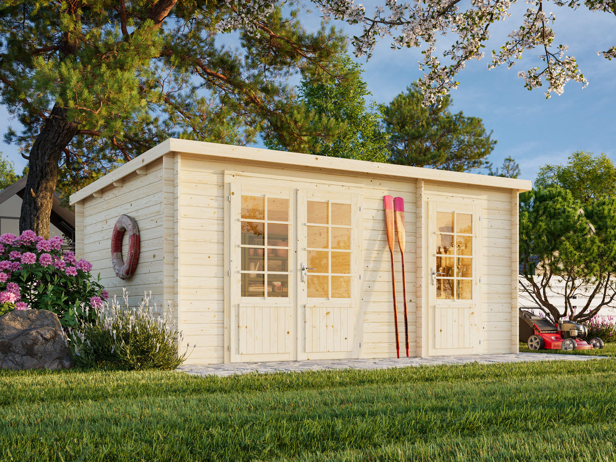 Ella (4,7x3,2m | 13,1m² | 28mm) Kaksihuoneinen pulpettikattoinen huvimaja