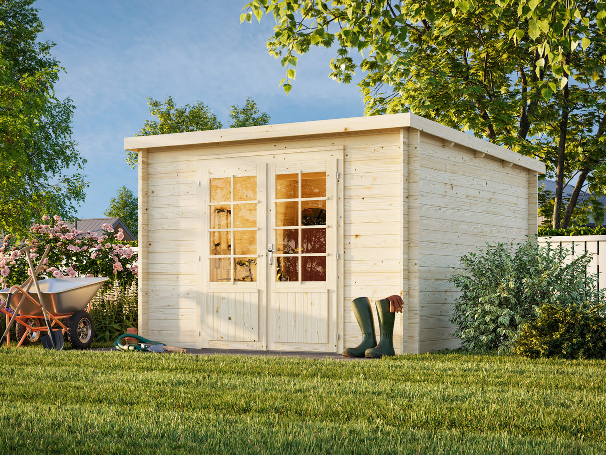 Ella (3,2x3,2m | 8,7m² | 28mm) Moderni tasakattoinen puutarhamökki