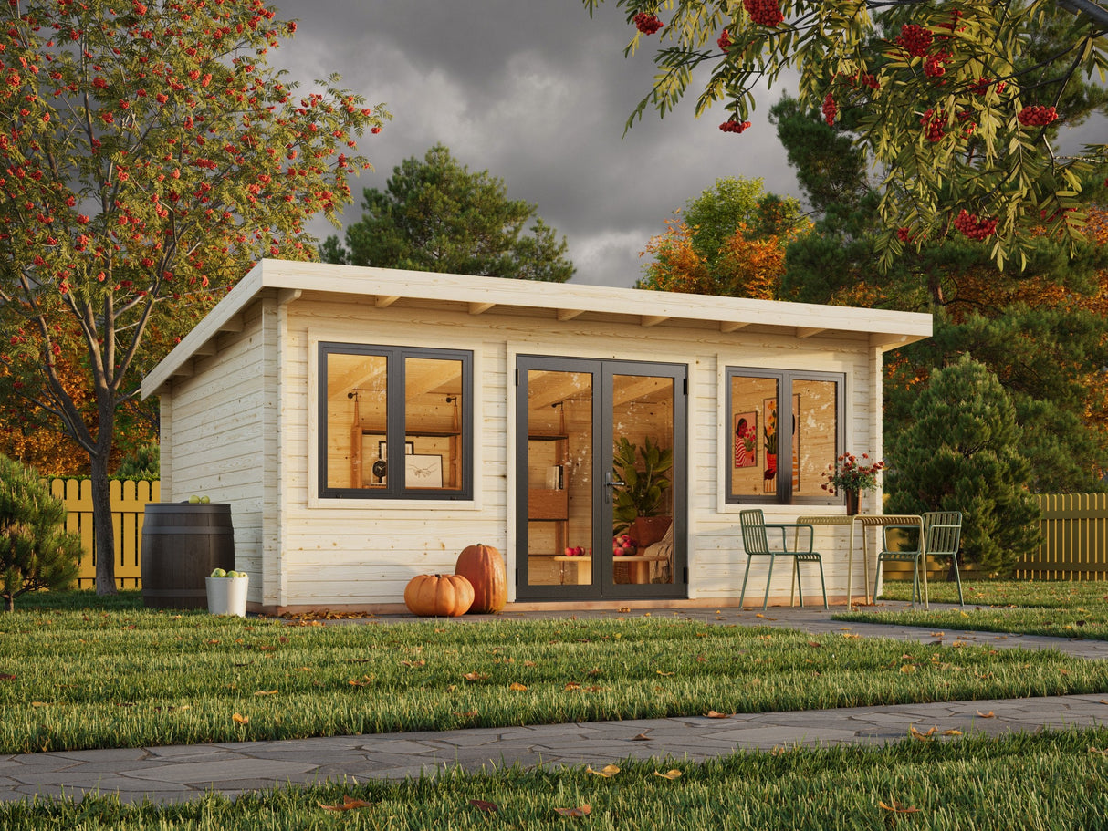 Lisandra L (5,5x4 m | 19,4 m² | 44 mm) Vierasmaja alumiiniovilla ja -ikkunoilla