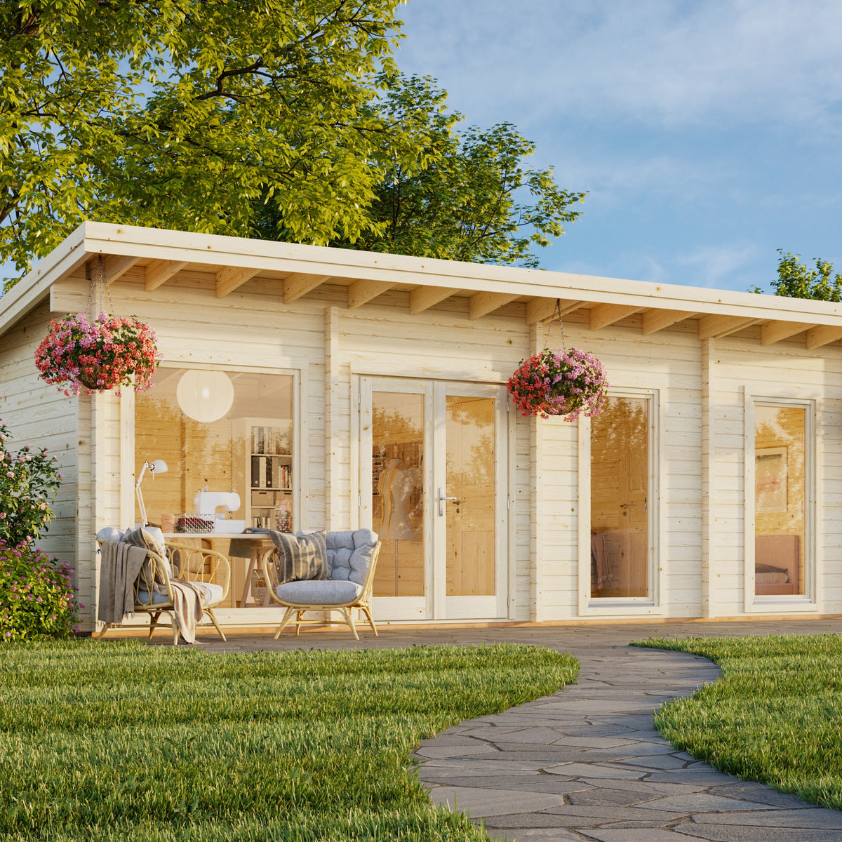 Heidi L (8,4x3,2m | 22,5m² | 70mm) Moderni 3-huoneinen kesämökki ...