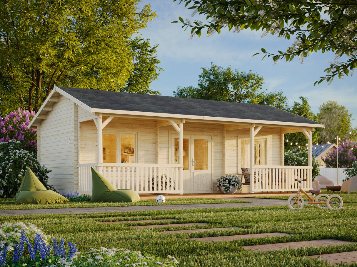 Sandra L (7,9x3,7m | 25,6+11,1m² | 44mm) Tilava kesämökki