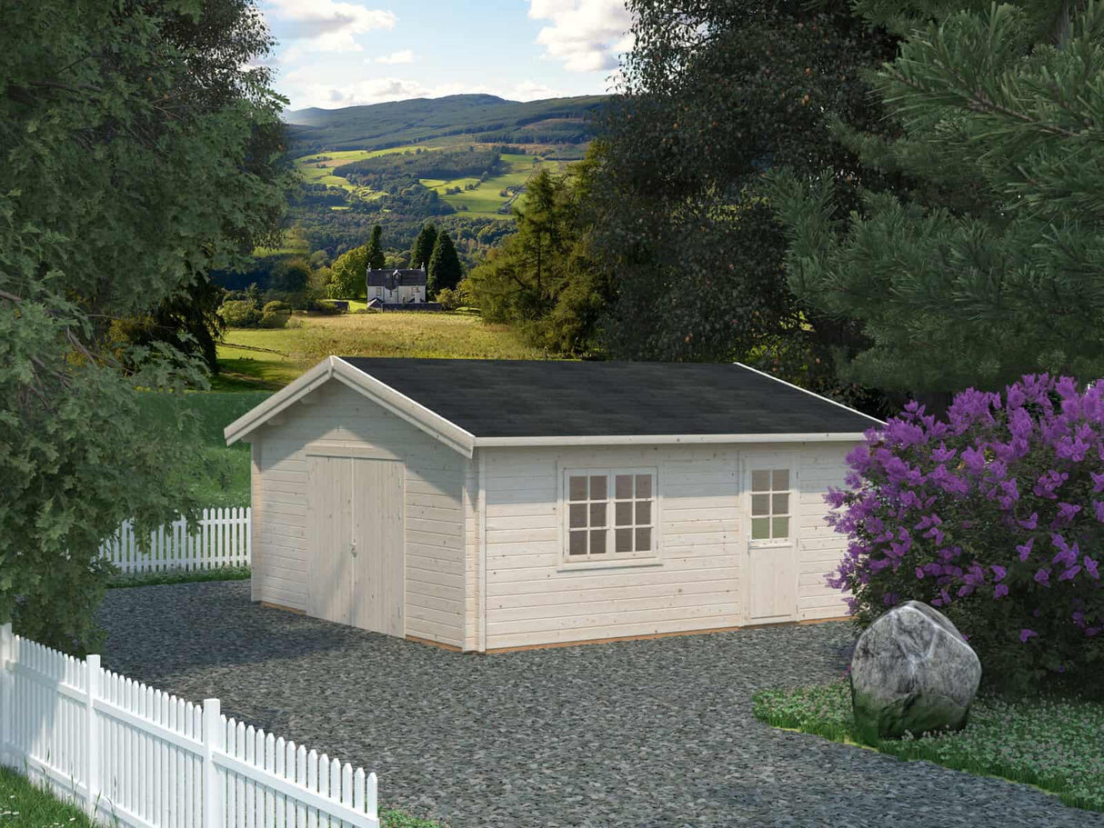 Roger L (5,6x5,6m | 27,7m² | 70mm) Tilava autotalli puuovella