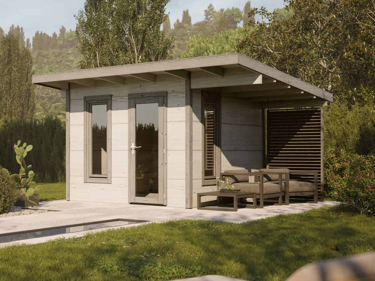 Grace (3x2,9m | 8,1m²+4,1m² | 56mm) Liimapuinen piharakennus katoksella