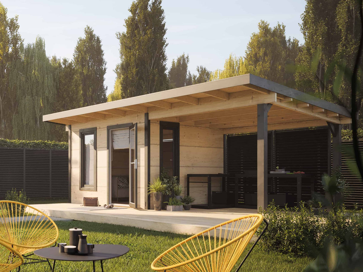 Grace (5,6x2,9m | 8,1+8,1m² | 56mm) Liimapuinen piharakennus katoksella