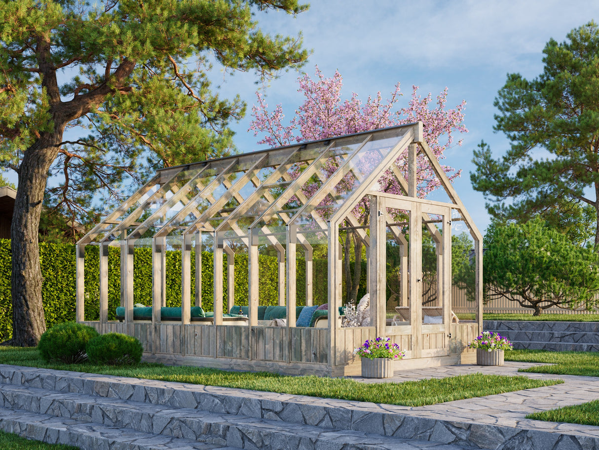 Emilia L (3x4,8m | 13,8m² | 18mm) Lasikasvihuone