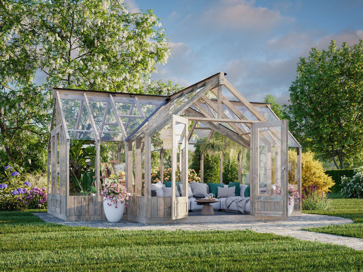 Emilia XL (4,2x5,4m | 19,1m² | 18mm) Tyylikäs lasikasvihuone