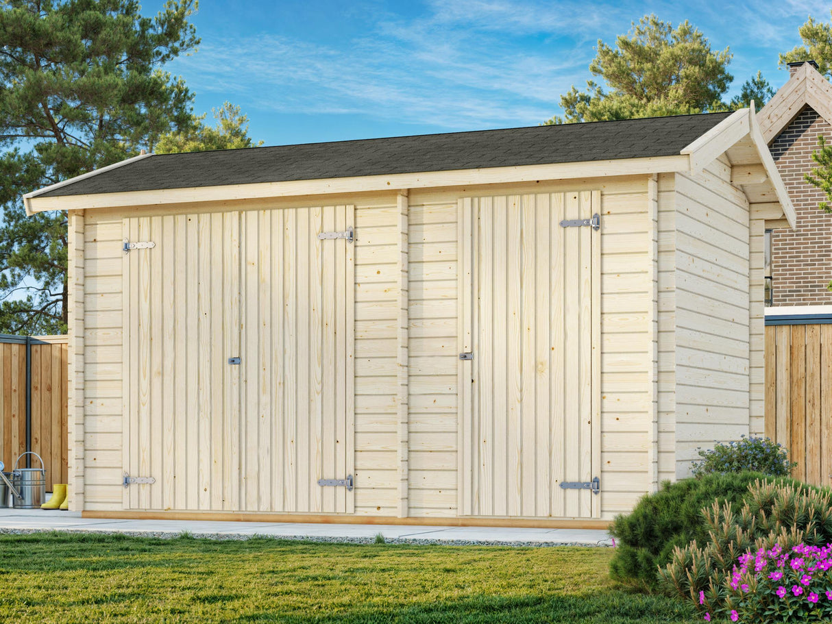 Jari M (4,1x2,6m | 8,9m² | 28mm) Perinteinen kaksihuoneinen hirsivarasto