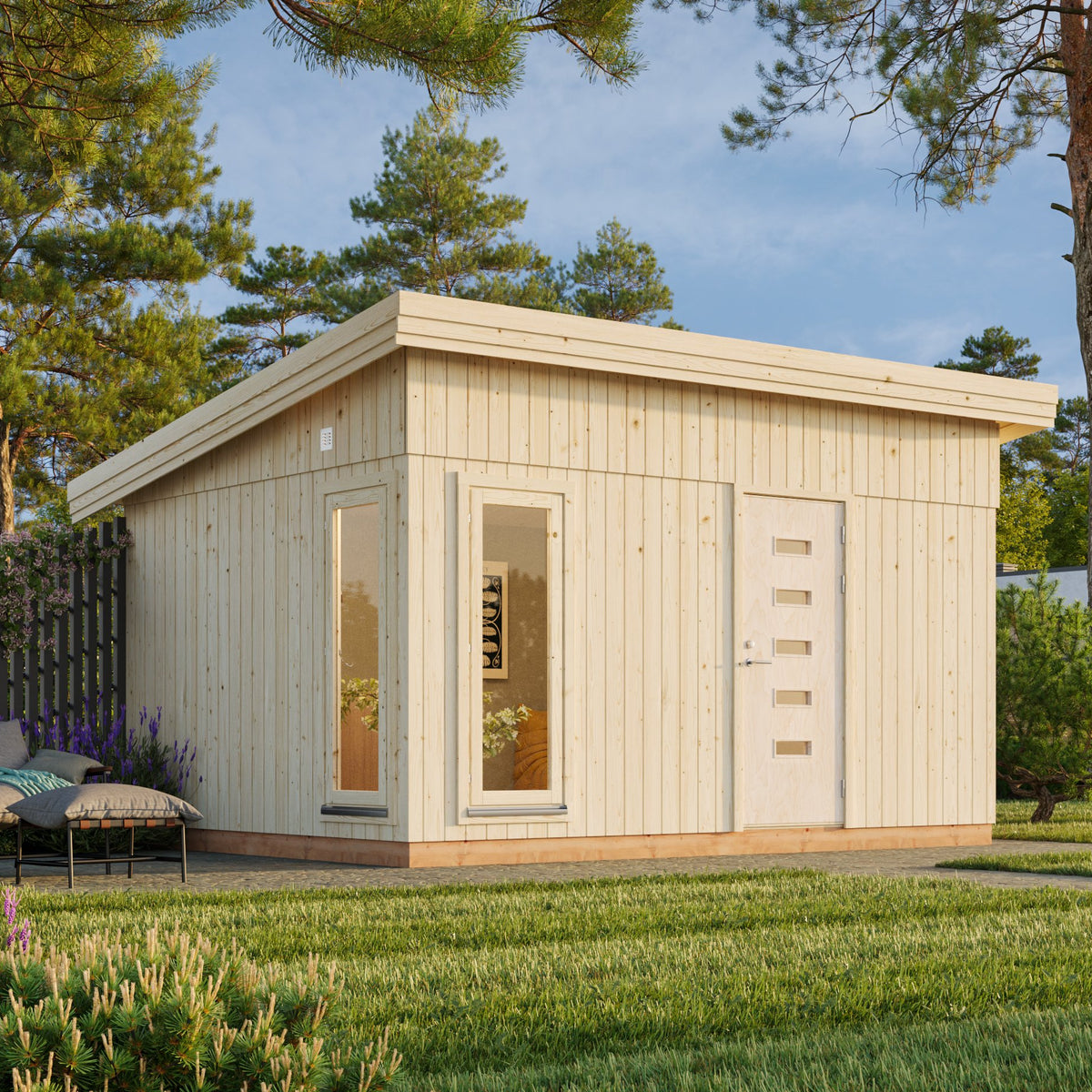 Etta (4,5x3,3m | 13,6m²) Moderni pulpettikattoinen vierasmaja-puutarha ...