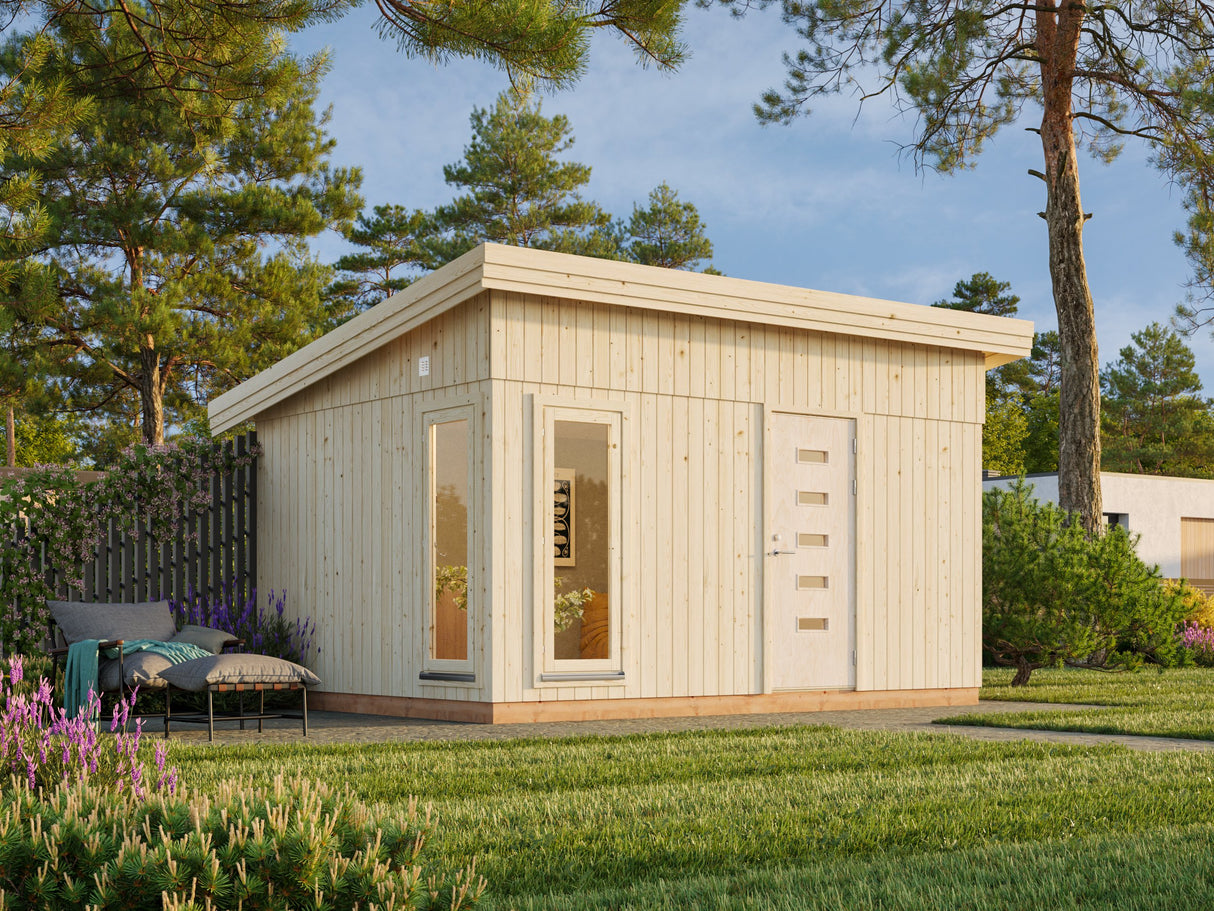 Etta (4,5x3,3m | 13,6m²) Moderni pulpettikattoinen vierasmaja-puutarhatoimisto
