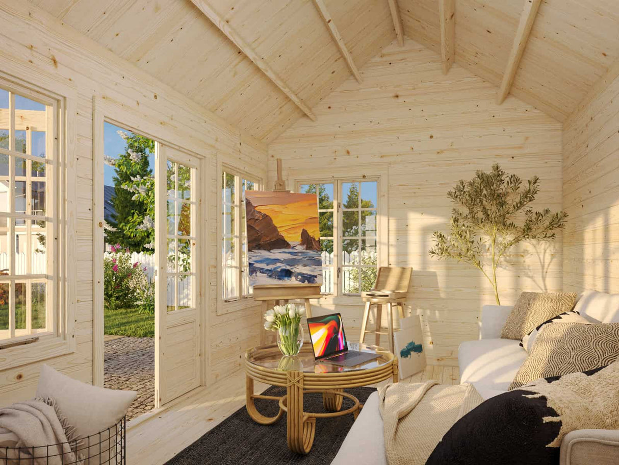 Claudia M (4,2x3,2m | 11,5m² | 34mm) Clockhouse-tyylinen pihamökki